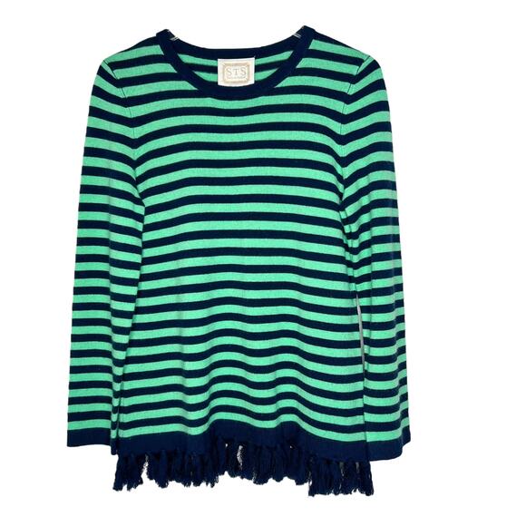 Sail to Sable Green & Navy Stripe Fringe Sweater Size M - Picture 1 of 7